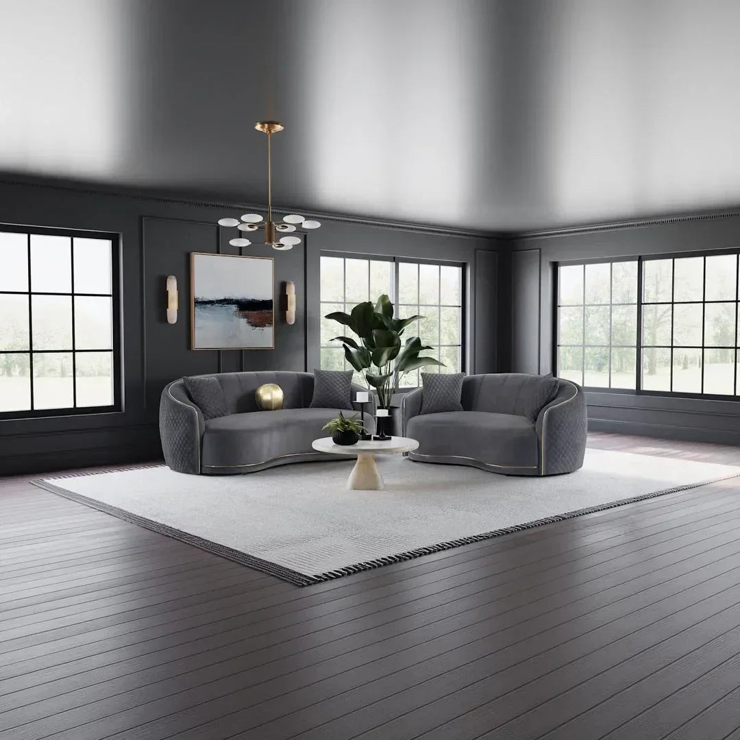 Divano Miami Velvet imbottito 3+2 posti – Raffinatezza in grigio scuro - Italia.