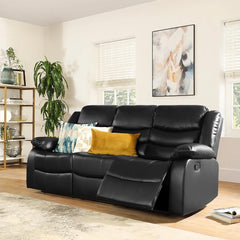 Divano reclinabile in pelle Milan a 3 posti con portabicchieri, nero - Italia.