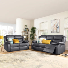 Divano reclinabile in pelle Milan 3+2 posti con portabicchieri grigio - Italia.