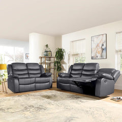 Divano reclinabile in pelle Milan 3+2 posti con portabicchieri grigio - Italia.