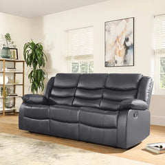 Divano reclinabile in pelle Milan a 3 posti con portabicchieri grigio - Italia.