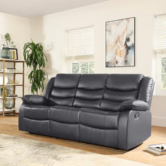 Divano reclinabile in pelle Milan 3+2 posti con portabicchieri grigio - Italia.