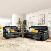 Milan 3+2 Seater Leather Reclining Sofa with Cup Holder, Black - Italy
