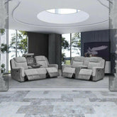 Divano reclinabile in tessuto Montana a 3+2 posti con ricarica USB e wireless, luci LED per portabicchieri – Massimo comfort per l'home cinema - Italia.