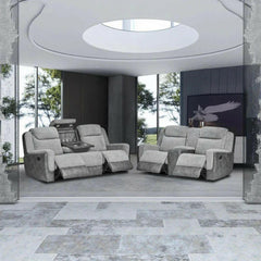 Divano reclinabile in tessuto Montana a 3+2 posti con ricarica USB e wireless, luci LED per portabicchieri – Massimo comfort per l'home cinema - Italia.