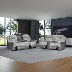 Divano reclinabile in tessuto Montana a 3+2 posti con ricarica USB e wireless, luci LED per portabicchieri – Massimo comfort per l'home cinema - Italia.