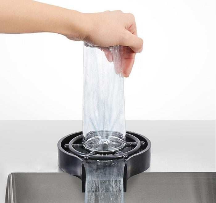 Person using a water dispenser with a clear container, white background