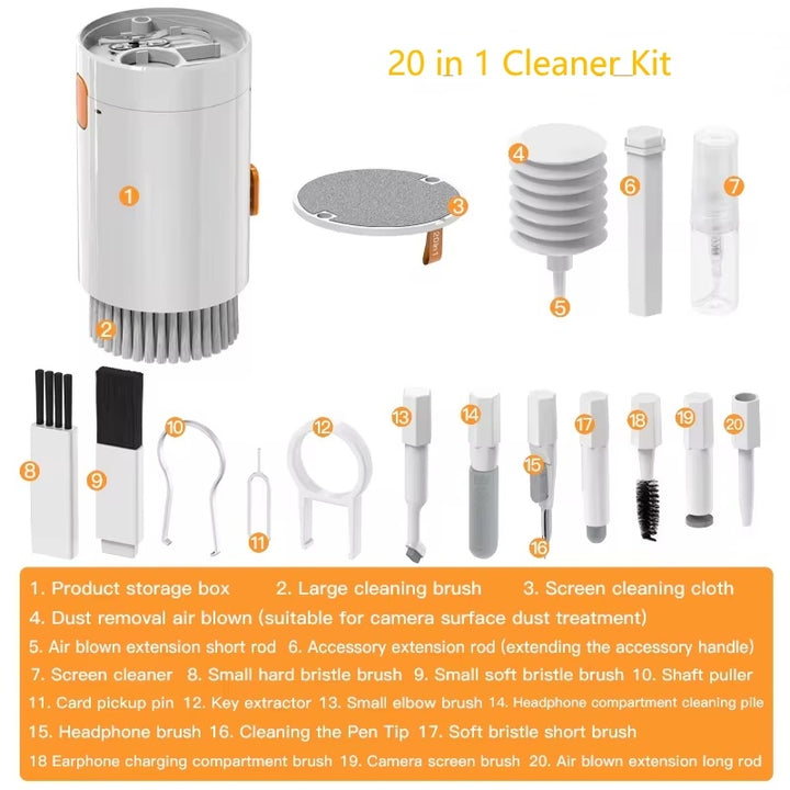 20 In 1 Laptop Phone Screen Cleaner Kit, Computer Keyboard Cleaning Brush For Phone AirPods MacBook IPad, Multifunctional Electronic Device Clean Tool For Camera Tablet Car Screens.