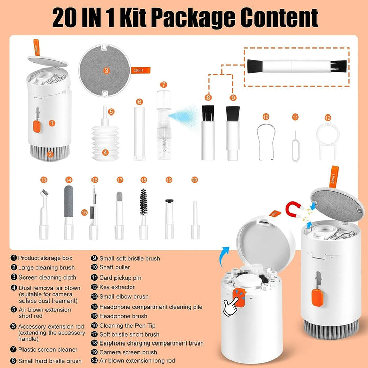 20 In 1 Laptop Phone Screen Cleaner Kit, Computer Keyboard Cleaning Brush For Phone AirPods MacBook IPad, Multifunctional Electronic Device Clean Tool For Camera Tablet Car Screens.