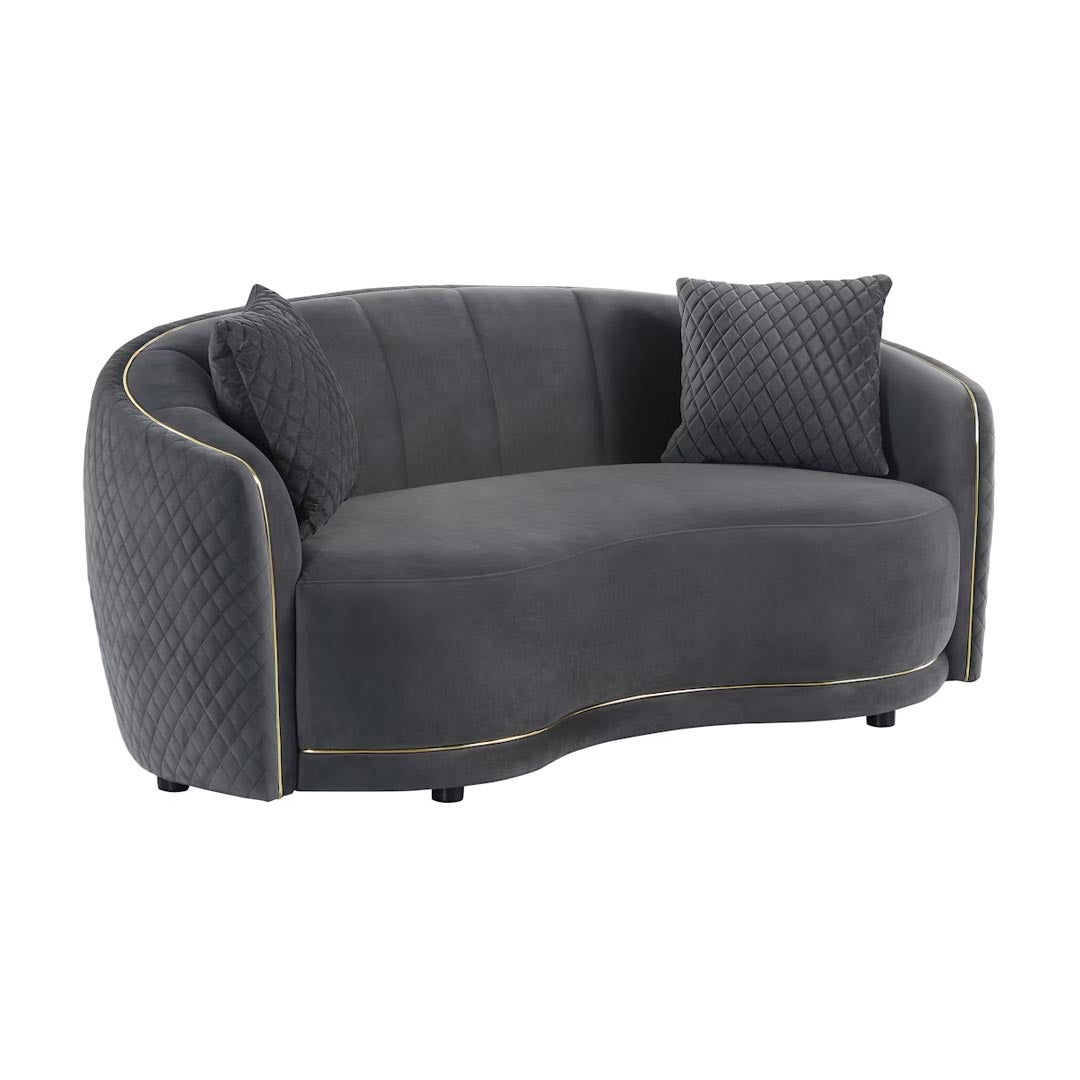 "Elegant beige Miami velvet 2-seater sofa with soft cushions and low seat height"