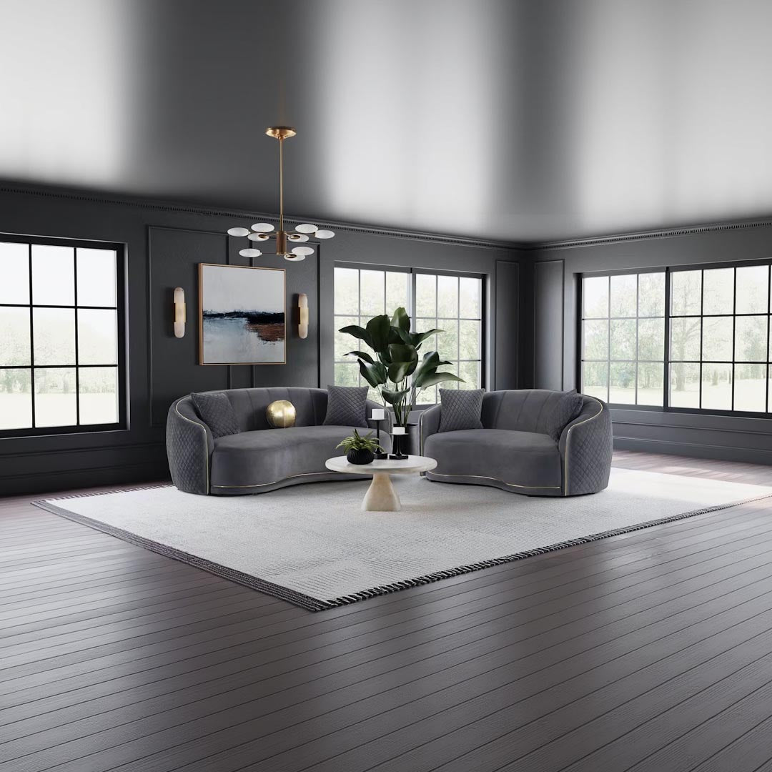 "The sofa styled in a contemporary living space with neutral "
