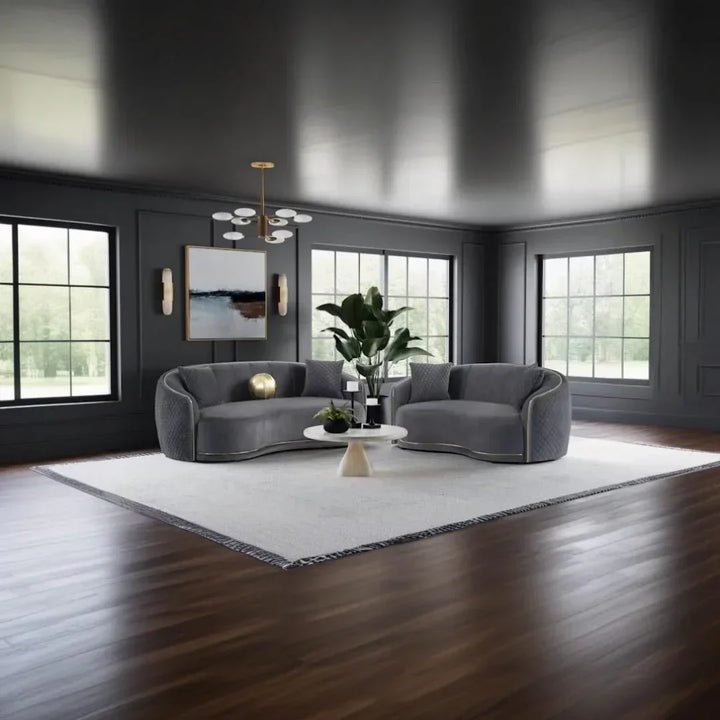Divano Miami Velvet imbottito 3+2 posti – Raffinatezza in grigio scuro - Italia.
