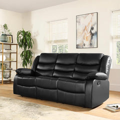 "Sleek Milan 3 seater leather recliner with drop-down center console and cup holders."