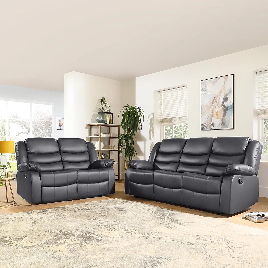"High backrest leather recliner sofa set for full spinal support and relaxation"