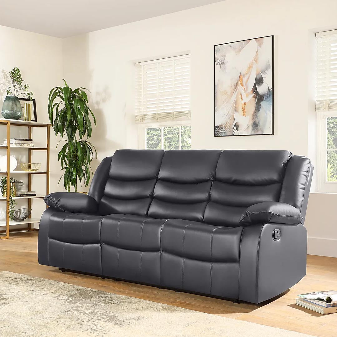 "Milan grey 3 seater sofa featuring ergonomic design and plush cushioning."