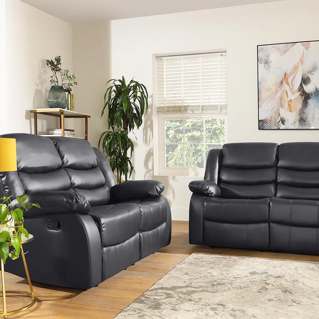 "2 seater and 3 seater leather recliner sofa combo for full-room comfort"