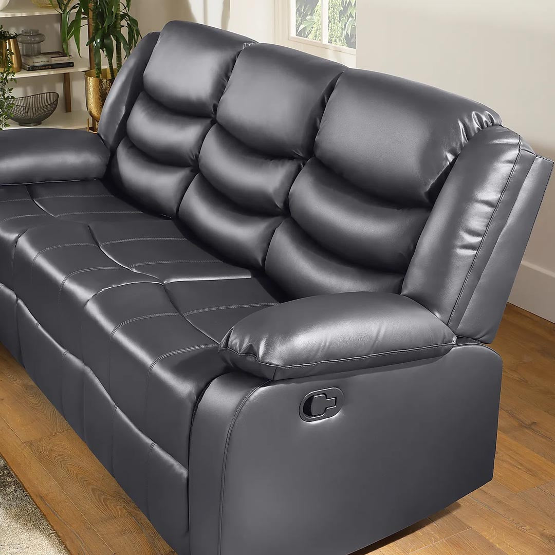 "Modern 3+2 grey recliner sofa set with italian-inspired minimalist design"