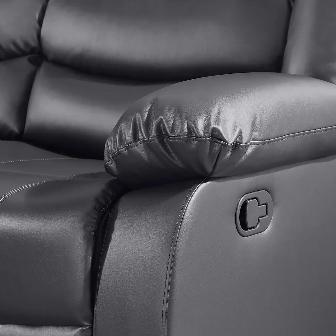"Reclining sofa with thick padded cushions for armrest"