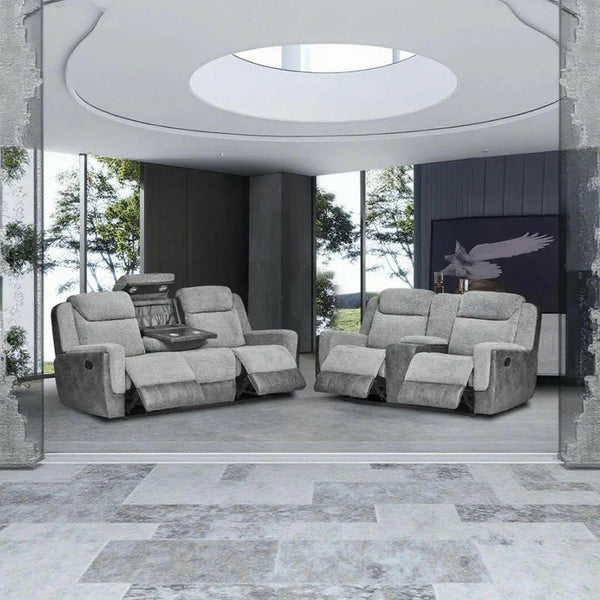 Divano reclinabile in tessuto Montana a 3+2 posti con ricarica USB e wireless, luci LED per portabicchieri – Massimo comfort per l'home cinema - Italia.