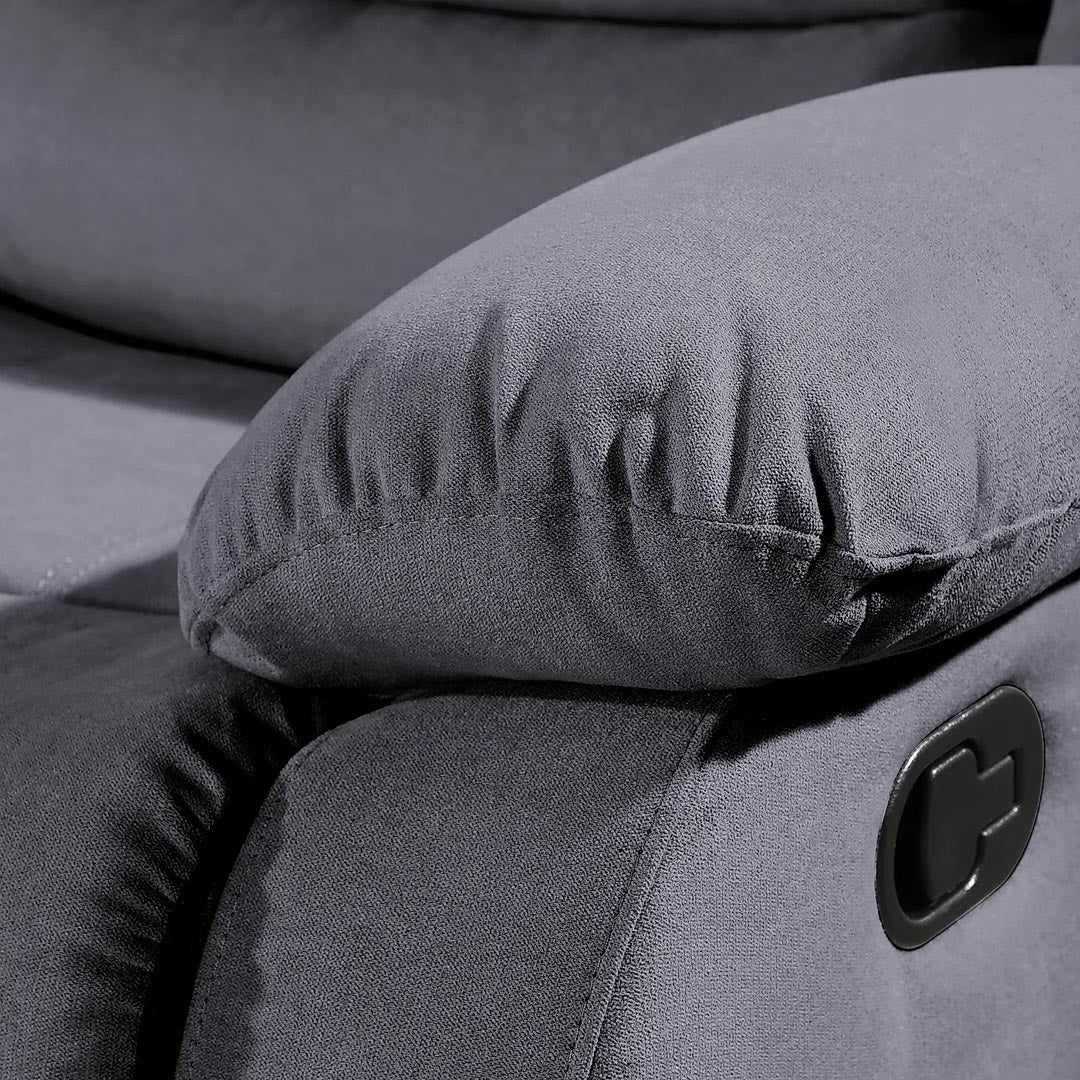 "Sofa with soft grey fabric perfect for siting for hours without getting tired"