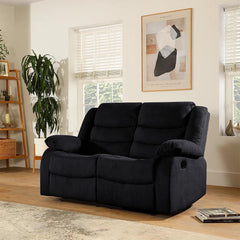 "Elegant black 2-seater recliner sofa perfect for living room luxury and relaxation"