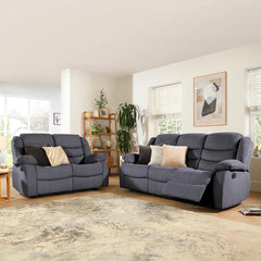 "Pisa fabric recliner sofa set 3+2 seater in grey, modern living room furniture with comfortable reclining seats."