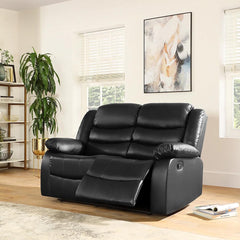"Soft black leather 2 seater recliner with smooth mechanism"