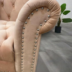 "Torino beige velvet corner sofa with rolled arms and plush cushions"