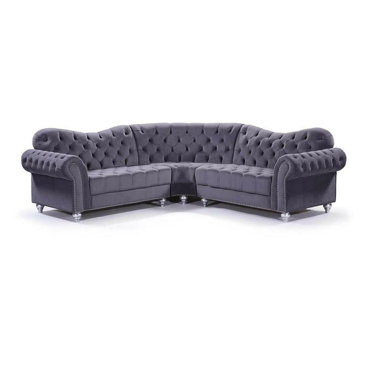 Divano angolare in Velluto Grigio argento - CHESTERFIELD- 
Federici Sofà
