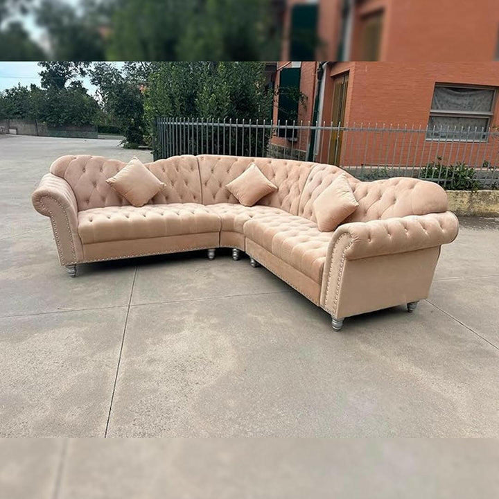 Divano angolare in Velluto Beige argento - CHESTERFIELD TORINO -
Dmora