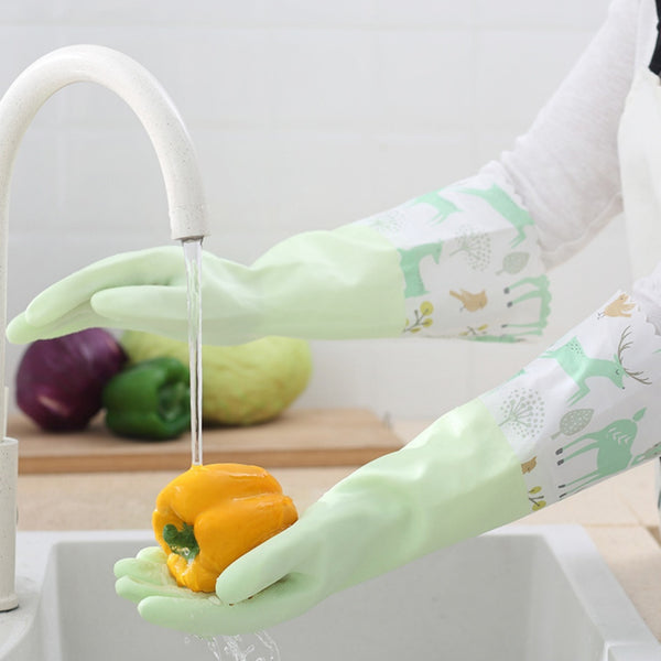 Cleaning Rubber Single Layer Thin Extended Waterproof Gloves.